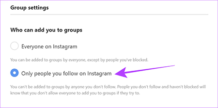 Only people you follow on Instagram را انتخاب کنید