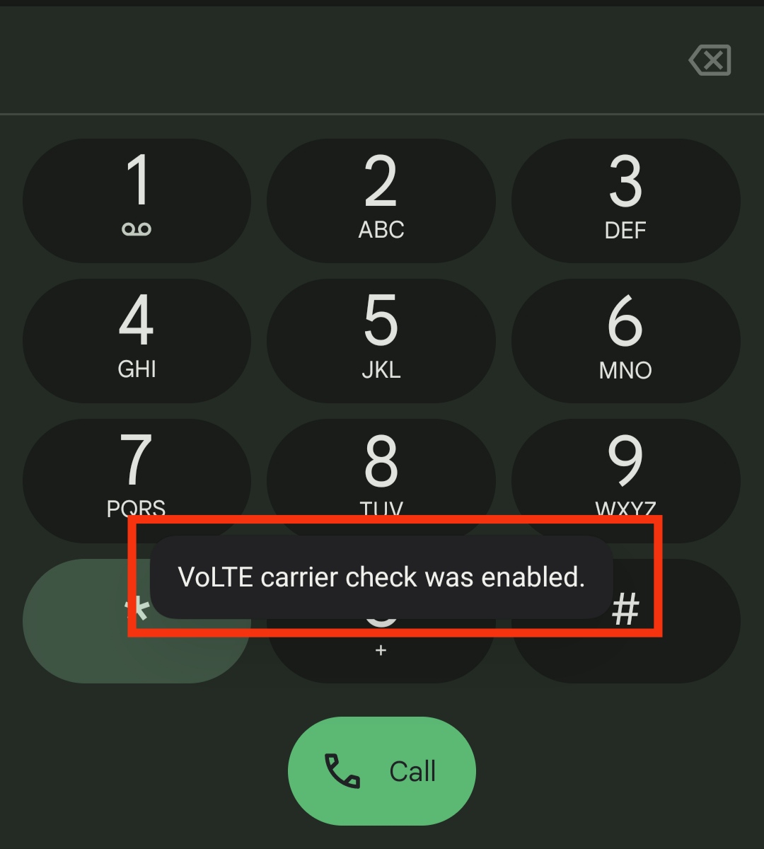 VoLTE Carrier check was disabled