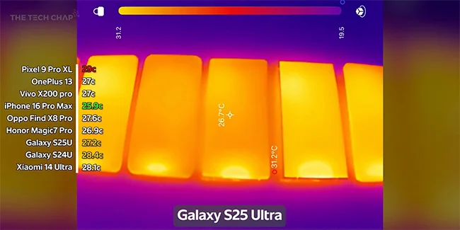 دمای گوشی گلکسی اس 25 اولترا هنگام استفاده