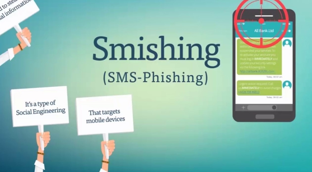 Smishing به کلاهبرداری‌هایی اطلاق می‌شود که از پیام‌های متنی (SMS) برای فریب دادن کاربران استفاده می‌کنند