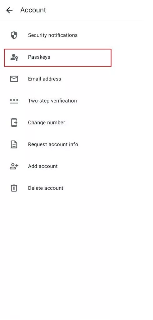 روی گزینه Passkeys ضربه بزنید