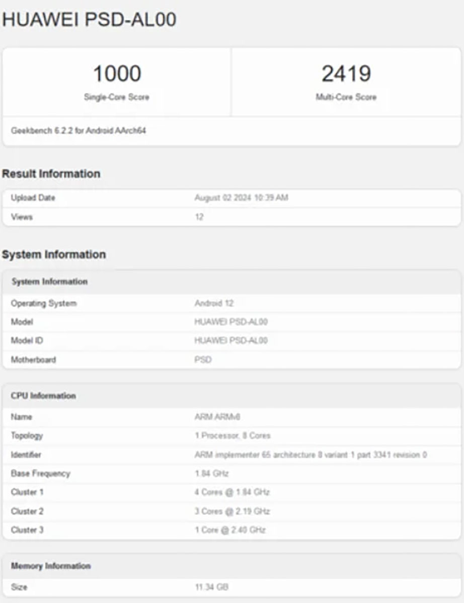 لیست بنچمارک Geekbench هواوی نوا فلیپ