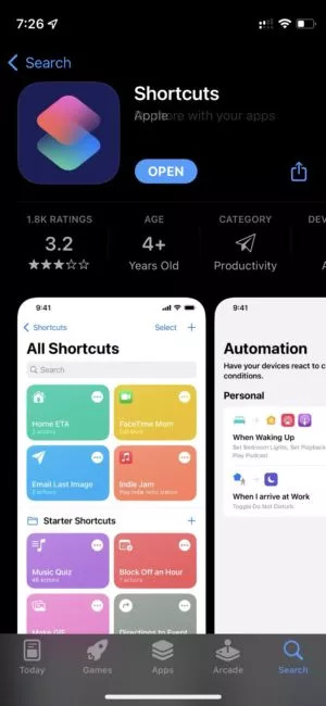 نرم‌افزار Apple Shortcut 