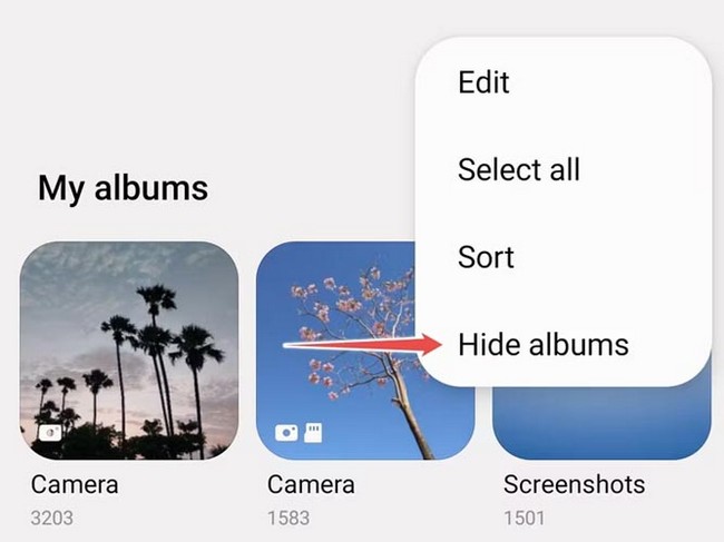 گزینه Hide albums را لمس کنید